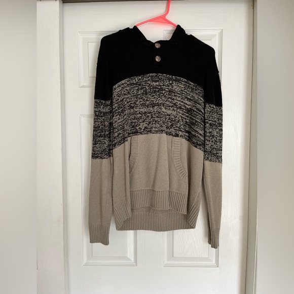 Men's Black and Gray Hoodie Pullover Sweater size Large - Picture 1 of 13